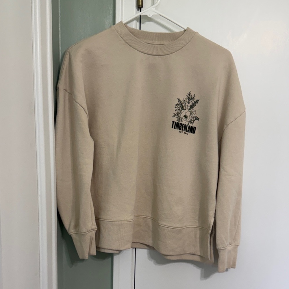 Women’s Timberland Beige Crewneck Sweatshirt with Floral Logo